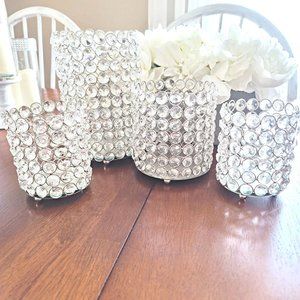 Set of 4 Glam Crystal Vases Home Decor Candle Holders